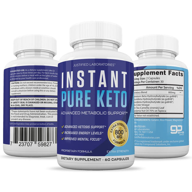 (2 Pack) Instant Pure Keto Pills Advanced BHB Boost Ketogenic Supplement 60 Capsules