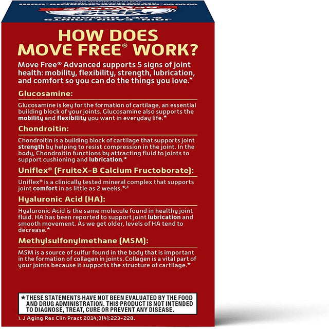 Move Free Advanced plus MSM Coated Tablets, Joint Health Supplement with Glucosamine and Chondroitin, 120 Count