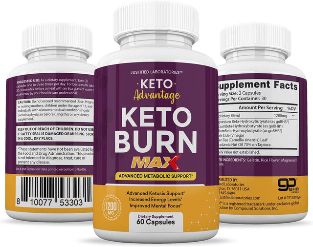 (2 Pack) Keto Advantage Keto Burn Max 1200MG Keto Pills Includes Apple Cider Vinegar Gobhb Exogenous Ketones Advanced Ketogenic Supplement Ketosis Support for Men Women 120 Capsules