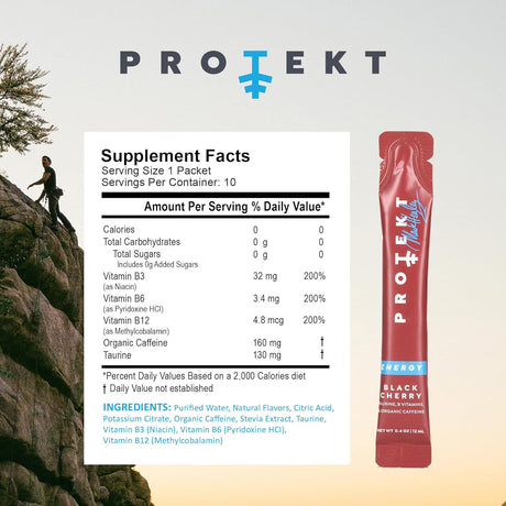 Protekt ENERGY Packets by Mark Healey for Focus and Energy - Sugar-Free Clean Energy Drink Mix with Caffeine, Vitamin B12 and Taurine - Black Cherry, 10 Pack