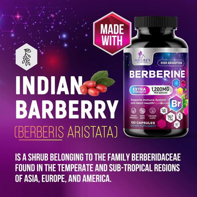 Berberine Supplement 1200Mg per Serving - High Absorption Heart Health Support & Immune System Support - Berberine plus - Berberine HCL Supplement Pills, Gluten-Free, Non-Gmo - 120 Veggie Capsules