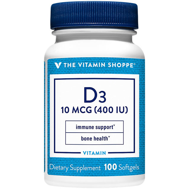 The Vitamin Shoppe Vitamin D3 400IU Softgel, Supports Bone & Immune Health, Aids in Cellular Growth & Calcium Absorption, Gluten Free & Once Daily Formula (100 Softgels)