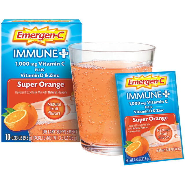 Emergen-C Immune+ 1000Mg Vitamin C Powder, with Vitamin D, Zinc, Antioxidants and Electrolytes, Immune Support Dietary Supplement, Super Orange and Raspberry Flavors - 70 Count