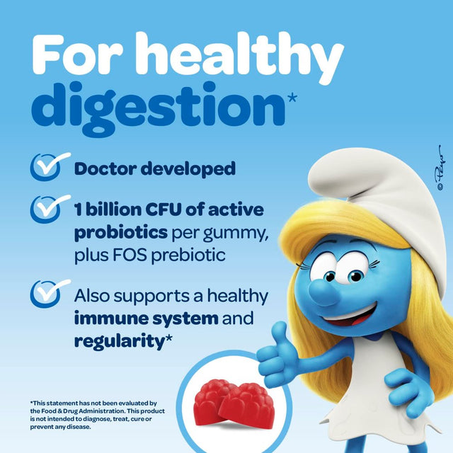 The Smurfs Probiotics for Kids Gummy | Digestive Support & Healthy Gut Unisex Gummies | 40 Ct