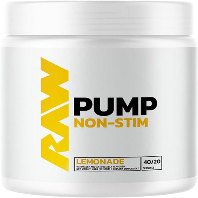 RAW Pump Stim Free Pre Workout | Non-Stimulant Pre Workout Supplement Powder Nitric Oxide Booster | Pre Workout Supplements Drink for during Workout | (40 Servings) (Lemonade)