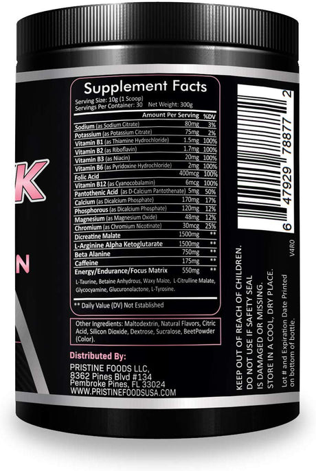 Nitric Shock Pre-Workout Powder - Nitric Oxide Booster Supplement, Promotes Muscle Growth, Tissue Repair, Endurance & Energy Booster - 300 Grams, by Pristine Foods