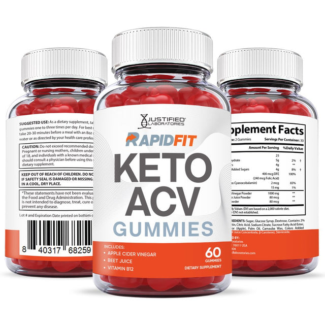 (3 Pack) Rapidfit Keto ACV Gummies 1000MG Dietary Supplement 180 Gummys