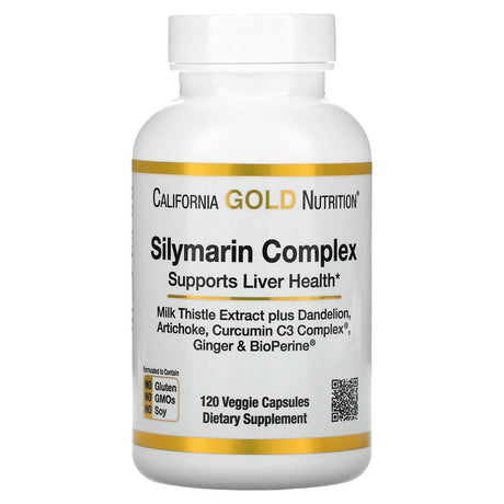 Silymarin Liver Health Complex, Milk Thistle Extract with Curcumin, Artichoke, Dandelion, Ginger, Black Pepper, Synergistic Liver Detox & Cleanse, 120 Veggie Capsules by California Gold Nutrition