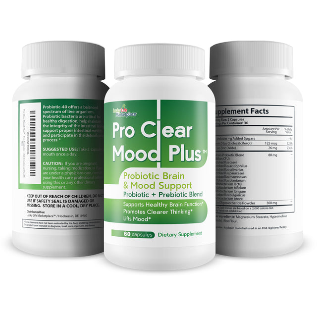 Pro Clear Mood plus - Probiotic Brain & Mood Support - Promote Clear Thinking & Improved Mood - Support Emotional Well-Being & Brain Health - Probiotics for Mood Support - Aid Emotional Health