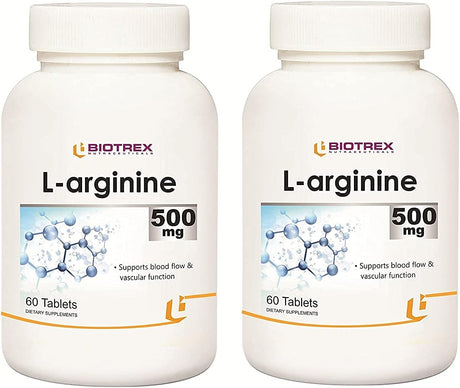 Biotrex Nutraceuticals L-Arginine - 500Mg, Supports Blood Flow and Vascular Function (60 Tablets) - Pack of 2