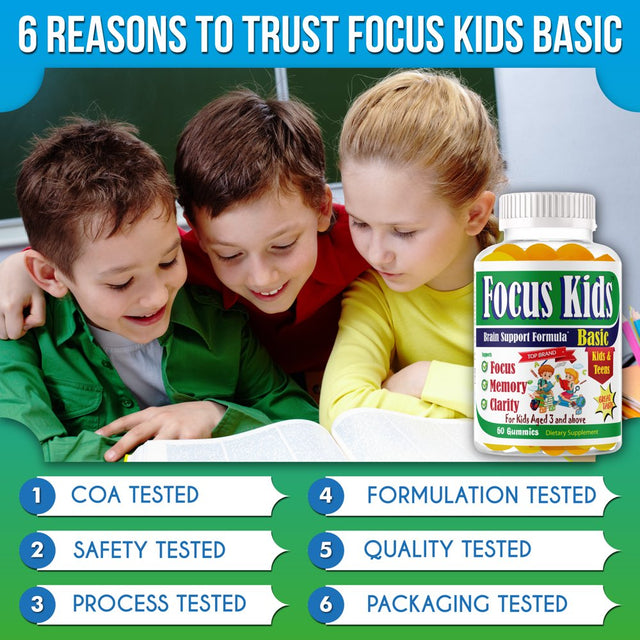 Focus Kids Kids Brain Booster Supplements Brain Focus Gummies Omega 3 for Kids Attention & Focus, Brain Booster, Memory & Concentration- 60Ct