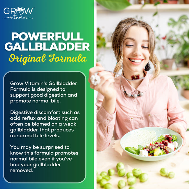 Grow Vitamin Gallbladder Formula Extra Strength - Made W/Purified Bile Salts & Ox Bile Digestive Enzymes - Includes Carefully Selected Digestive Herbs - Full 45 Day Supply - 90 Capsules