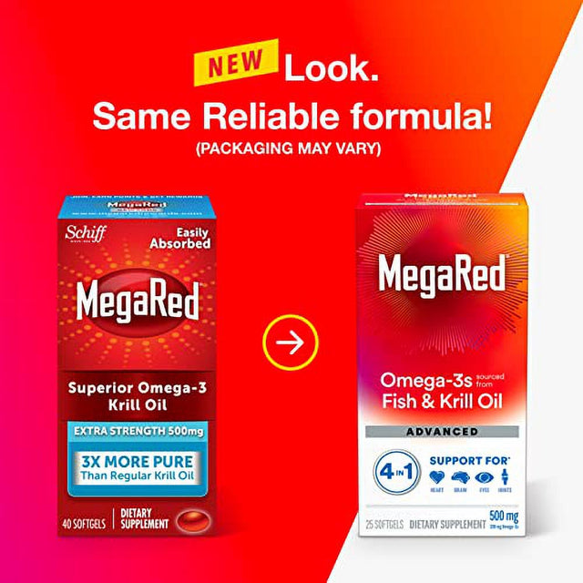 Megared Advanced 4 in 1 Omega-3 Fish Oil & Krill Oil Softgels, 500 Mg, 40 Ct, 2 Pack