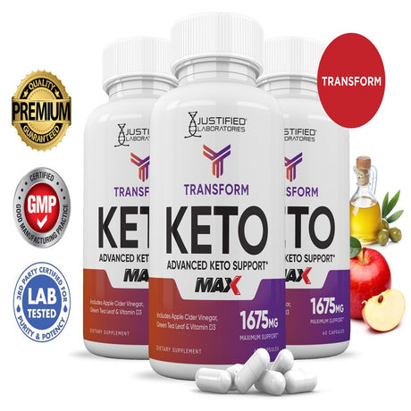 (3 Pack) Transform Keto ACV MAX Pills 1675Mg Alternative to Gummies Dietary Supplement 180 Capsules