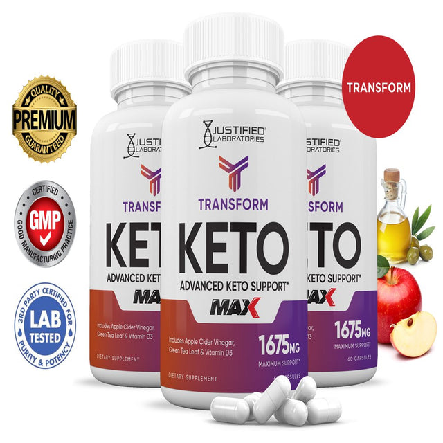 (3 Pack) Transform Keto ACV MAX Pills 1675Mg Alternative to Gummies Dietary Supplement 180 Capsules