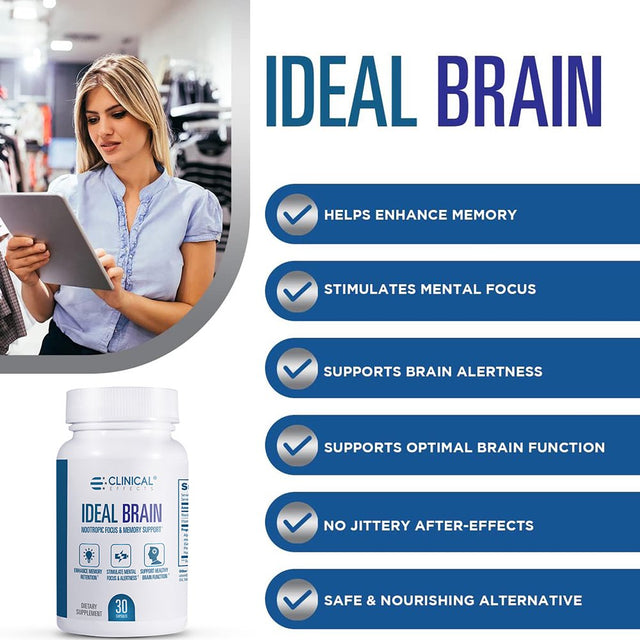 Clinical Effects Ideal Brain - Dietary Supplement for Nootropic Focus and Memory Support - 30 Capsules - B Vitamins, GABA, Alpha-Gpc - Helps Support Mental Focus, and Optimal Brain Function