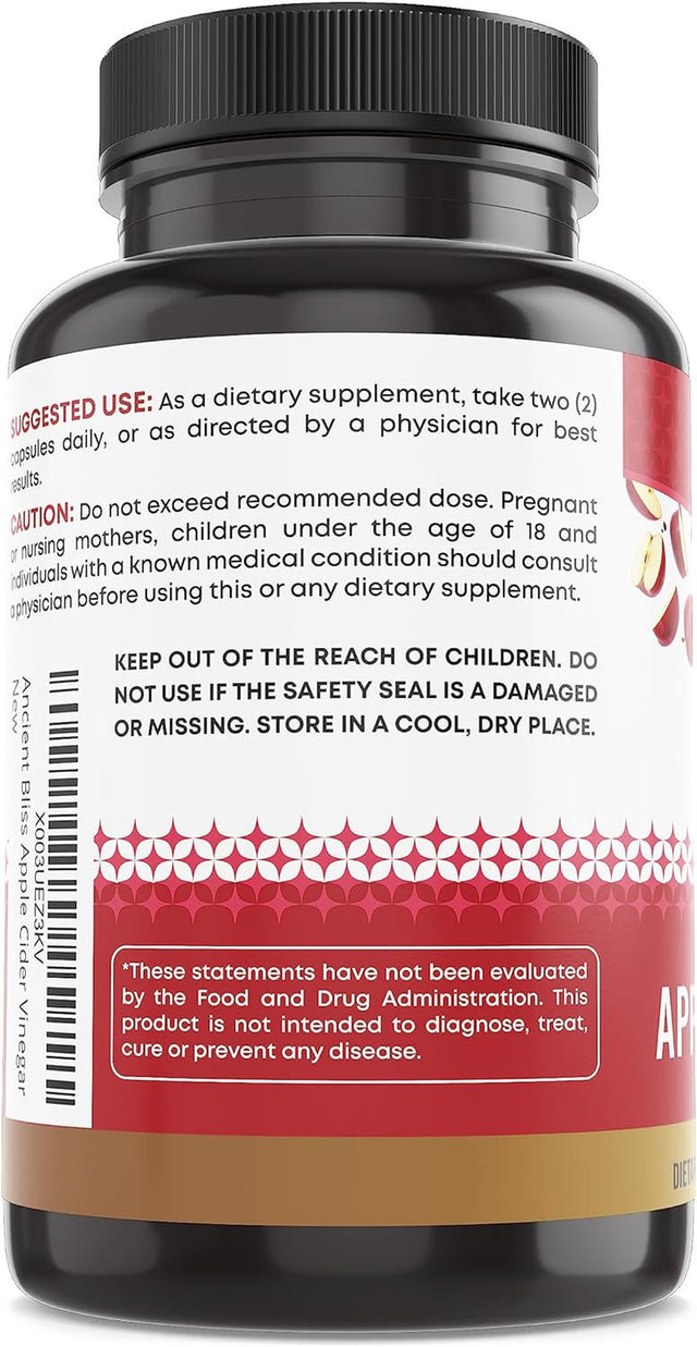 Ancient Bliss Apple Cider Vinegar (ACV) Organic Capsules, Improve Digestion & Appetite , Unfiltered Vinegar Capsules,1600Mg, 120 Capsules