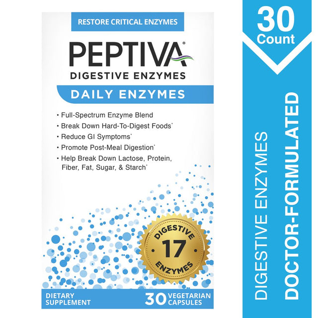 Peptiva Daily Digestive Enzymes, Full-Spectrum, Daily Digestive Health, Supports Break-Down of Foods & Post-Meal Digestion, 30Ct