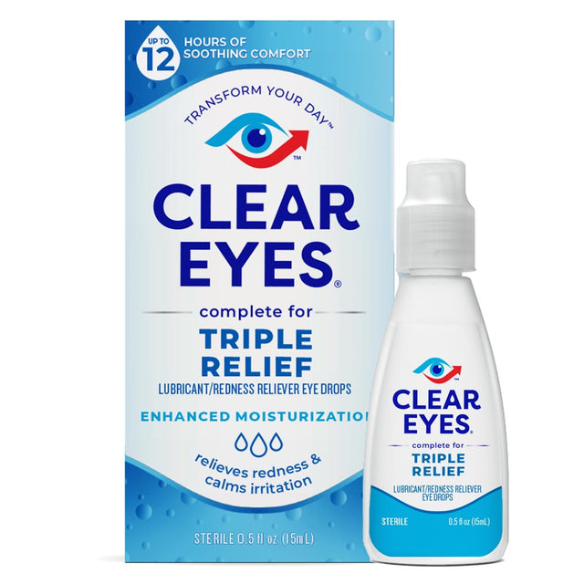 Clear Eyes Triple Relief Lubricant Eye Drops, 0.5 Fl Oz