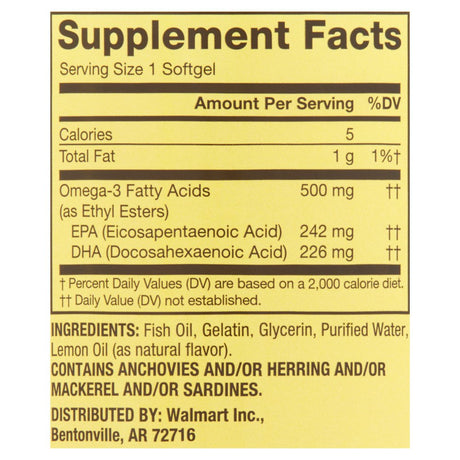 Spring Valley Daily Maintenance Omega-3 from Fish Oil Dietary Supplement, 500 Mg, 180 Count