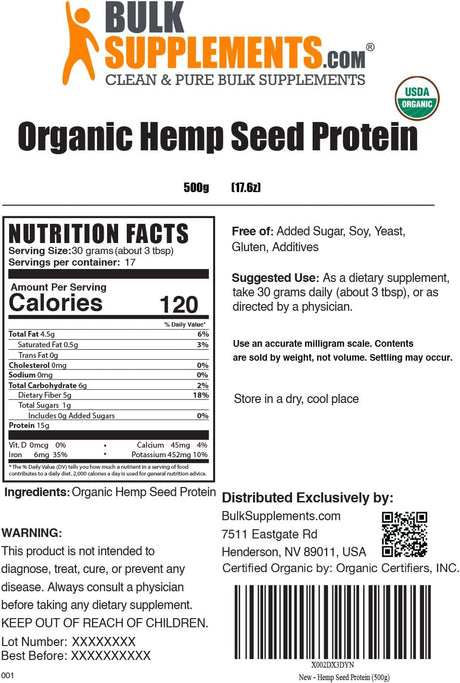 BULKSUPPLEMENTS.COM Organic Hemp Seed Powder - Vegan Protein Powder - Unsweetened Protein Powder - Superfood Protein Powder (500 Grams - 1.1 Lbs)