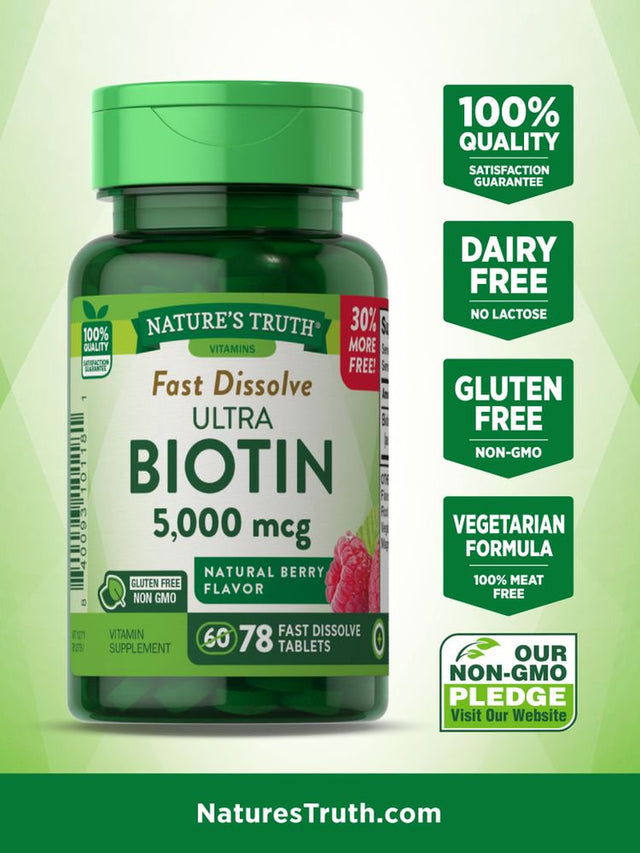 Nature'S Truth Fast Dissolving Biotin Caplets, 5000 Mcg, 78 Count