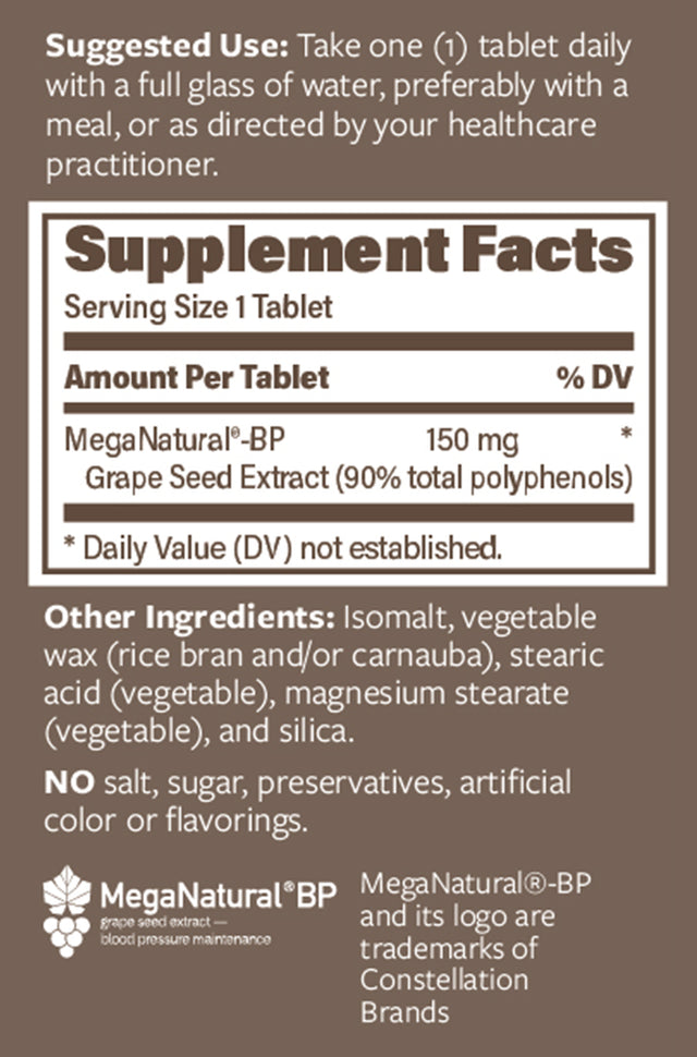 Meganatural BP for Blood Pressure - 150Mg Sustained Release, Grape Seed Extract - 60 Tablets - Helps Support Healthy Circulation, and Energy - Polyphenols (Proanthocyanidins) - Non GMO, Gluten Free