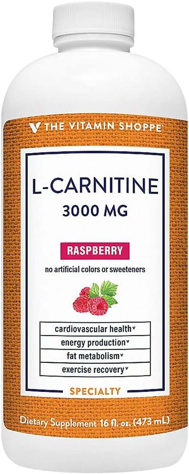 The Vitamin Shoppe L-Carnitine Amino Acid - 3,000 MG - Supports Energy Production & Fat Metabolism - Raspberry (16 Fl. Oz.)