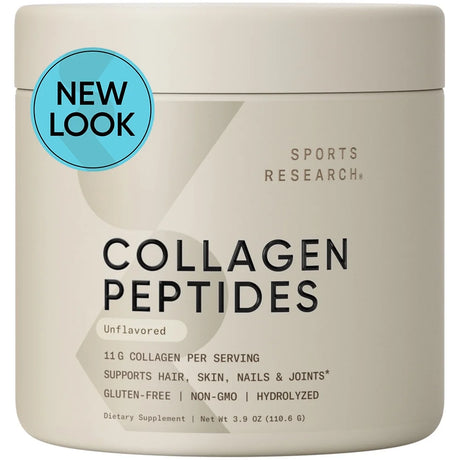 Sports Research Collagen Peptides, Hydrolyzed Type I & III Collagen, Unflavored, 3.9 Oz (110.7 G)