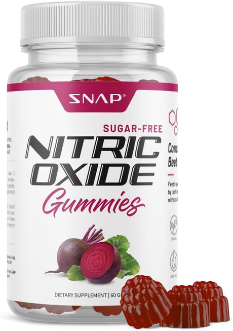 Snap Supplements Sugar Free Nitric Oxide Beet Root Gummies - Heart Health, Energy Boost, Circulation, Beet Root Chewables, Beetroot Nitric Oxide Booster, 60 Gummies