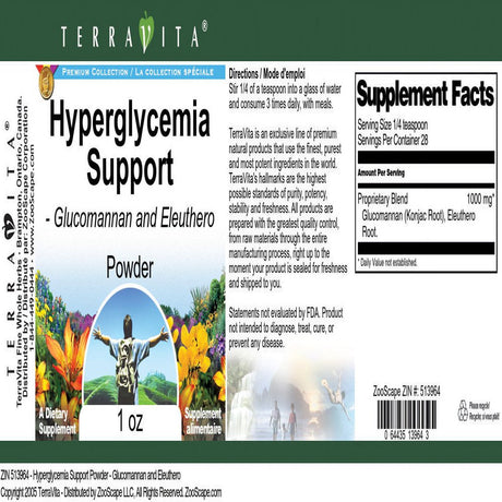 Terravita Hyperglycemia Support Powder - Glucomannan and Eleuthero, (1 Oz, 2-Pack, Zin: 513964)