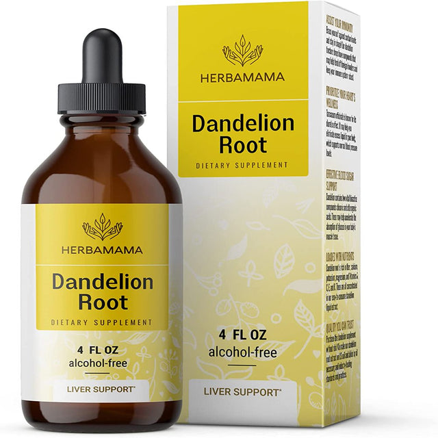 HERBAMAMA Dandelion Root Liquid Extract 4 Fl Oz- Organic Tincture for Immune Support