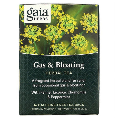 Gaia Herbs, Gas & Bloating, Herbal Tea, Caffeine-Free, 16 Tea Bags, 1.13 Oz Pack of 4