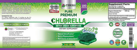 Premium Chlorella Detox Superfood Supplement, 1200Mg per Serving, Naturally Occuring B Vitamins, Minerals, Chlorophyll and CFG, 180 Vegan Capsules