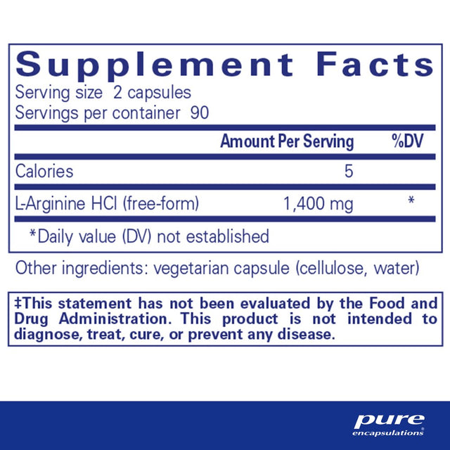 Pure Encapsulations L-Arginine | Supplement to Support Nitric Oxide Production, Immune Support, Memory, Heart Health, and Healthy Blood Flow* | 180 Capsules