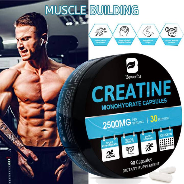 Beworths Creatine Monohydrate Capsules Creatine Pill Muscle Growth Creatine Sport Supplements -90 CT