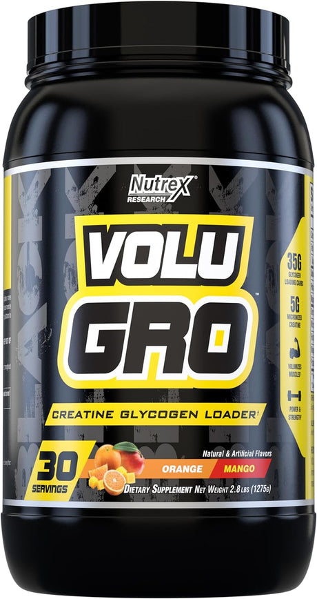 Creatine Powder for Muscle Gain with Fast Digesting Dextrose Nutrex Research Volu Gro Micronized Creatine Monohydrate Powder Post Workout Recovery Muscle Builder for Men & Women | 30 Serv Orange Mango