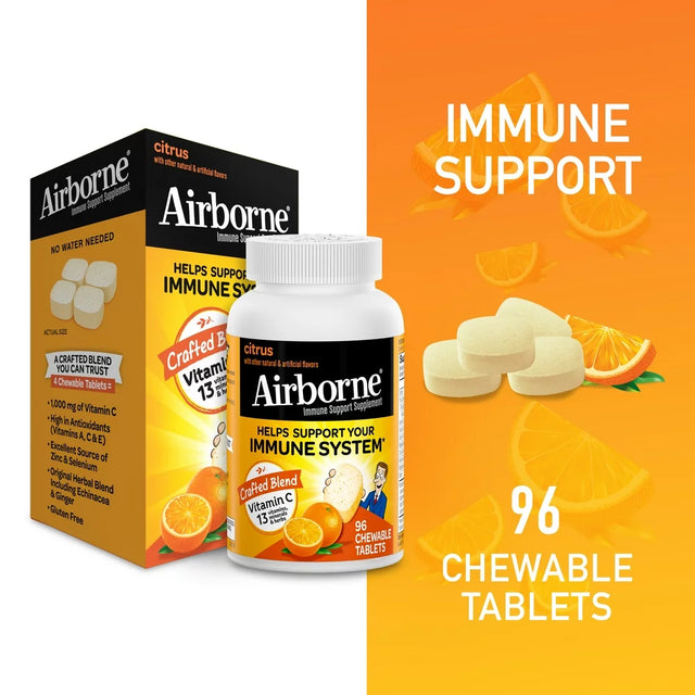 Airborne 1000Mg Vitamin C Chewable Tablets, Citrus Flavor, 96 Count