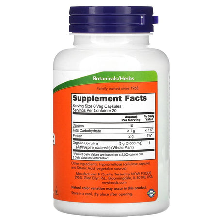 NOW Foods - Natural Spirulina 500 Mg. - 120 Vegetable Capsule(S)