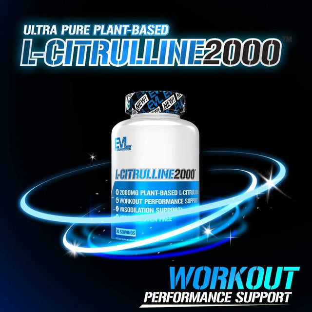 Evlution L-Citrulline2000 Nitric Oxide Supplement for Men Nutrition High Strength L Citrulline Capsules for Enhanced Muscle Strength Recovery and Intense Pumps - Plant Based Nitric Oxide Booster