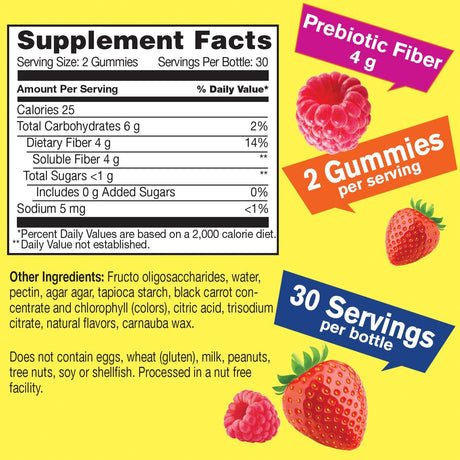 Prebiotic Fiber Gummies - Digestive System Support, Doctor Recommended, Can Help for Constipation - Vegan Friendly and Gluten-Free, GMO Free - Yummy Natural Berry Flavors - 60 Gummies