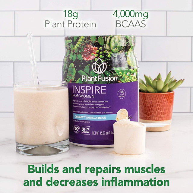 Plantfusion Inspire Plant Protein Powder for Women - Low Carb Protein Powder for Lean Muscle Support - Keto, Gluten Free, Soy Free, Non-Dairy, No Sugar, Non-Gmo - Creamy Vanilla Bean 1 Lb