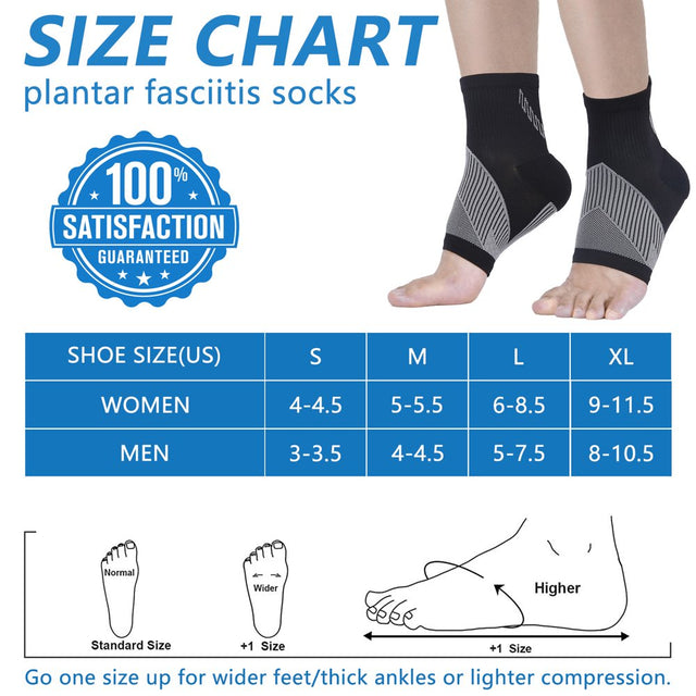 Ankle Brace Compression Sleeve (1 Pair) for Neuropathy Pain, Achilles Tendonitis & Plantar Fasciitis Relief - Foot Brace, Toeless Ankle Support Compression Socks for Women and Men (Black, L)