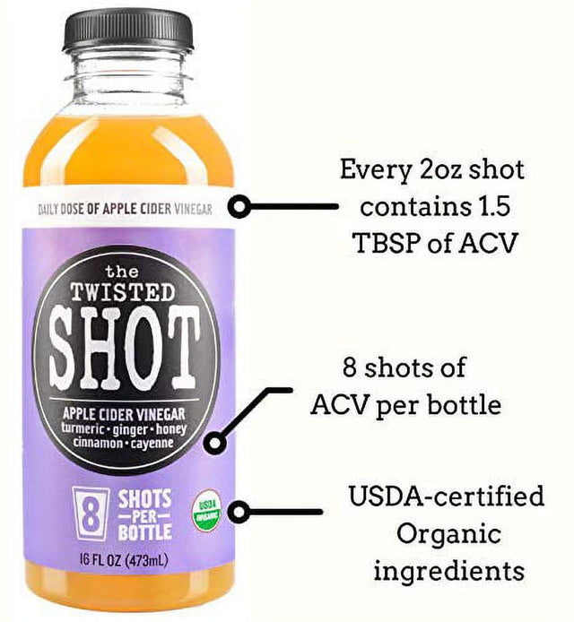 The Twisted Shot | Organic Apple Cider Vinegar Shots with Turmeric, Ginger, Cinnamon, Honey & Cayenne | Immunity Boost | Wellness | Digestive Aid | Improve Metabolism | Detox | 16Oz Bottle