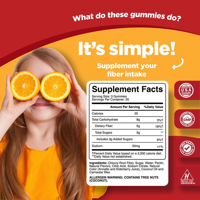 Natural Prebiotic Fiber Gummies for Kids - Chicory Root Fiber Gummy Vitamins for Kids Constipation Relief Immune Support and Digestive Support - Delicious Kids Fiber Gummies and Prebiotic Supplement