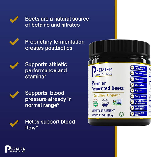 Premier Research Labs Fermented Beets - Gut Health Support Supplement for Women & Men* - Organic Beetroot Aids Digestive Health* - Fermented Beetroot Powder Supports Overall Health* - 6.3 Oz Powder