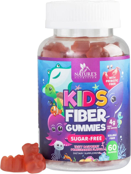 Kids Fiber Gummy Bears Supplement - Sugar Free Daily Prebiotic Fiber for Kids, Supports Regularity, Digestive Health & Immune Support - Nature'S Plant Based Vitamins, Vegan, Berry Flavor - 60 Gummies