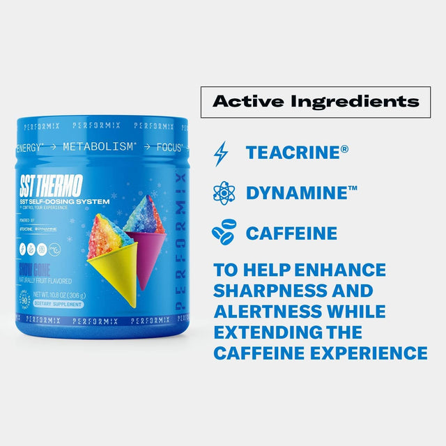 PERFORMIX SST Thermo Dietary Supplement - Snow Cone, Naturally Flavored - SST Self-Dosing System for Energy, Metabolism, and Focus - Powered by Teacrine and Dynamine (Up to 90 Servings)