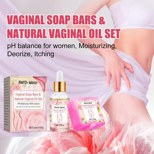 Yoni Soap Bars & Natural Yoni Oil Set Natural Yoni Oil Vaginal Wash for Women Feminine Wash Vaginial Deodorants Ph Balance Eliminates Odor Feminine Oil 30Ml/1 Oz 2 Pcs Vaginal Care Soap 3.53 Oz