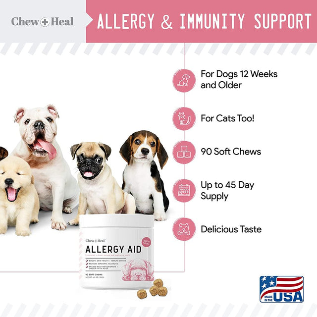 Chew + Heal Dog Allergy Itch Relief Vitamin (90 Soft Chews) Immune System Supplements